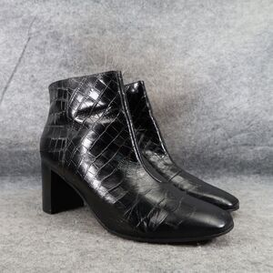 Marc Fisher Shoes Womens 9 Booties Fashion Croc Embossed Leather Black Classic